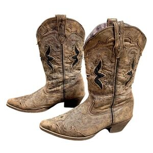 Laredo‎ Womens Lucretia Leather Upper Cowboy Boot Tan Brown Bolt Studded Sz 9.5
